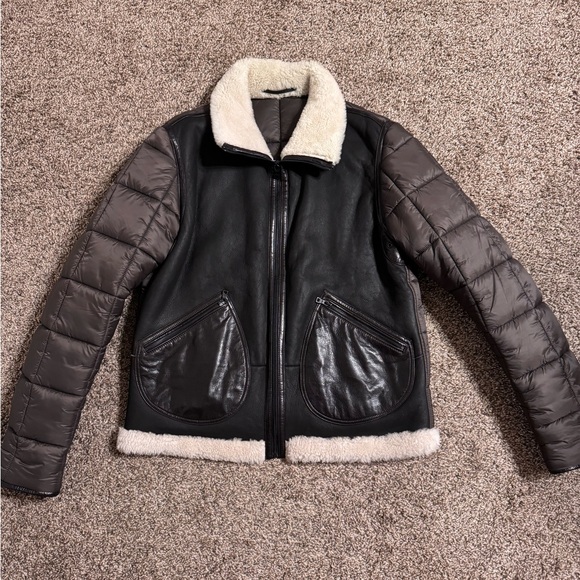 Emiliano Zapata Shearling & Leather Puffer Jacket Size 56 - Picture 3 of 15